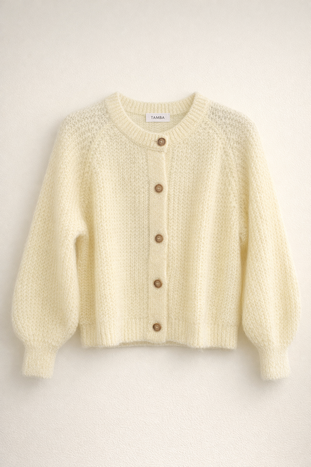 Mohair-Strickjacke mit Knopfleiste: Zitronen-Gelb / Einheitsgröße