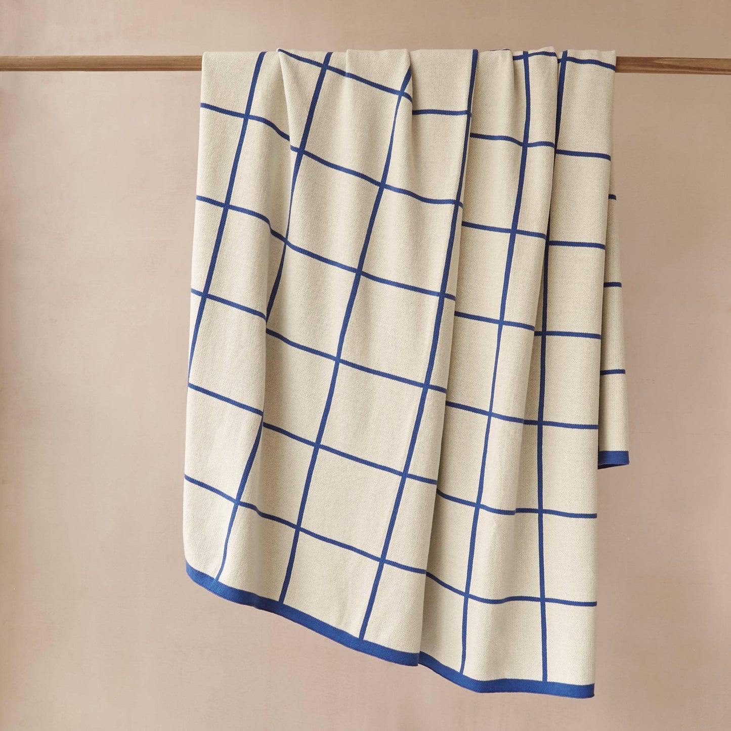 Strickdecke aus Baumwolle, Gitter: Kobaltblau