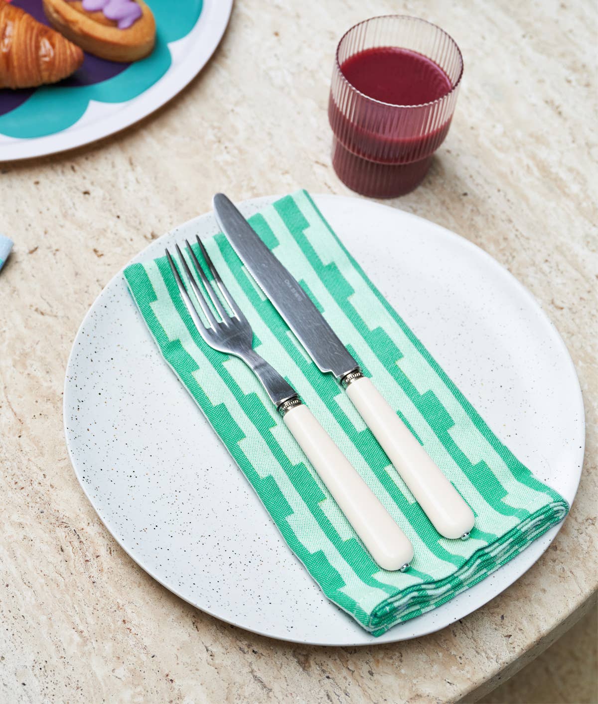 Serviettenset „Stripes Turquoise/Natural“