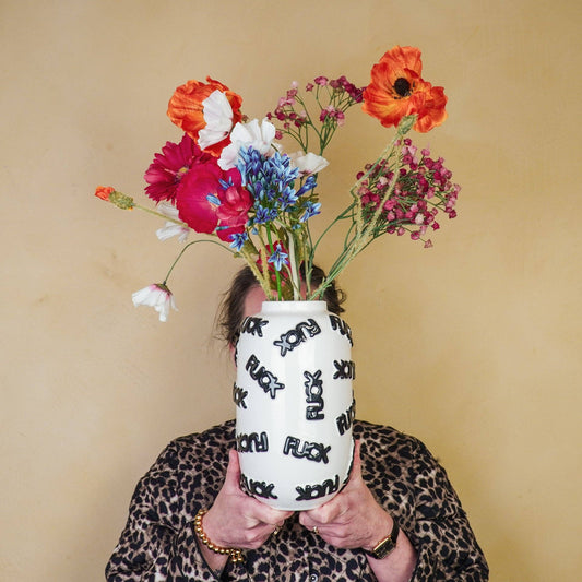 Vase - 'FUCK' - Keramik - Weiß/Schwarz