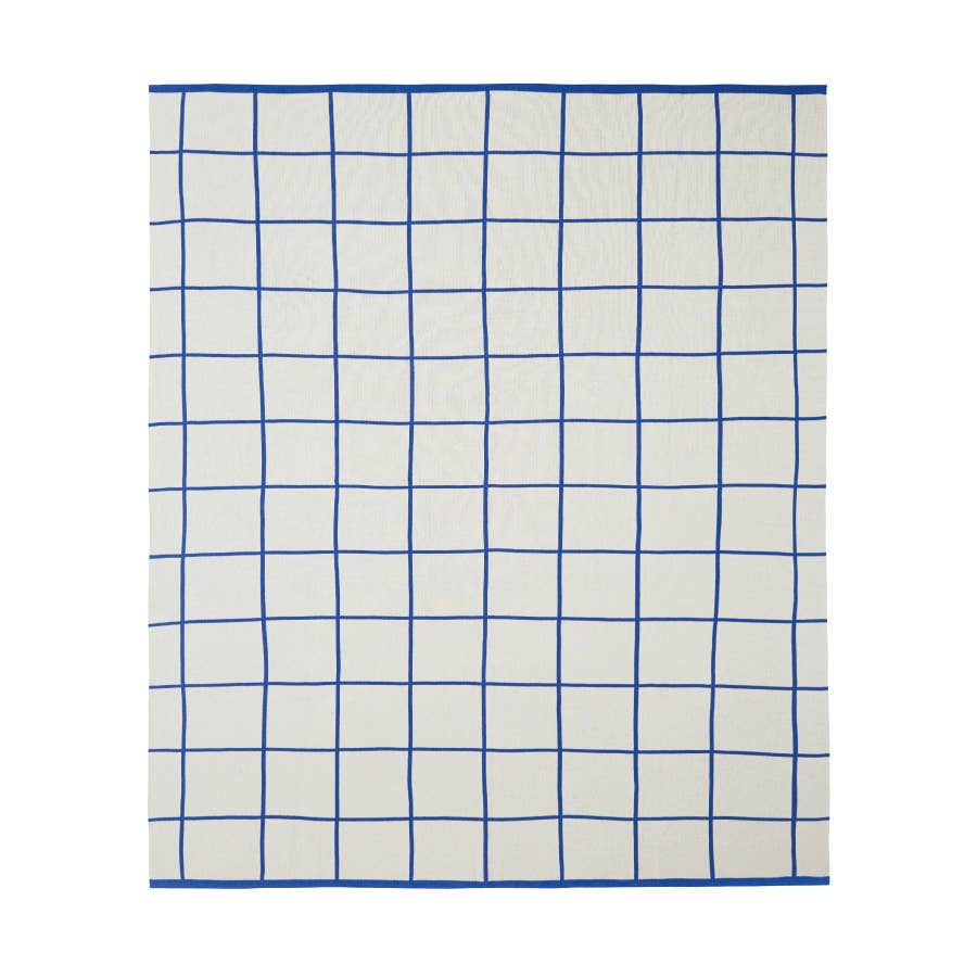 Strickdecke aus Baumwolle, Gitter: Kobaltblau