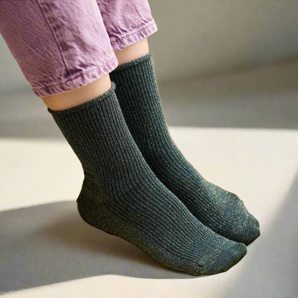 KLUE Glitter Lurex-Socken aus umweltfreundlichem Lyocell | Grün: 36-40