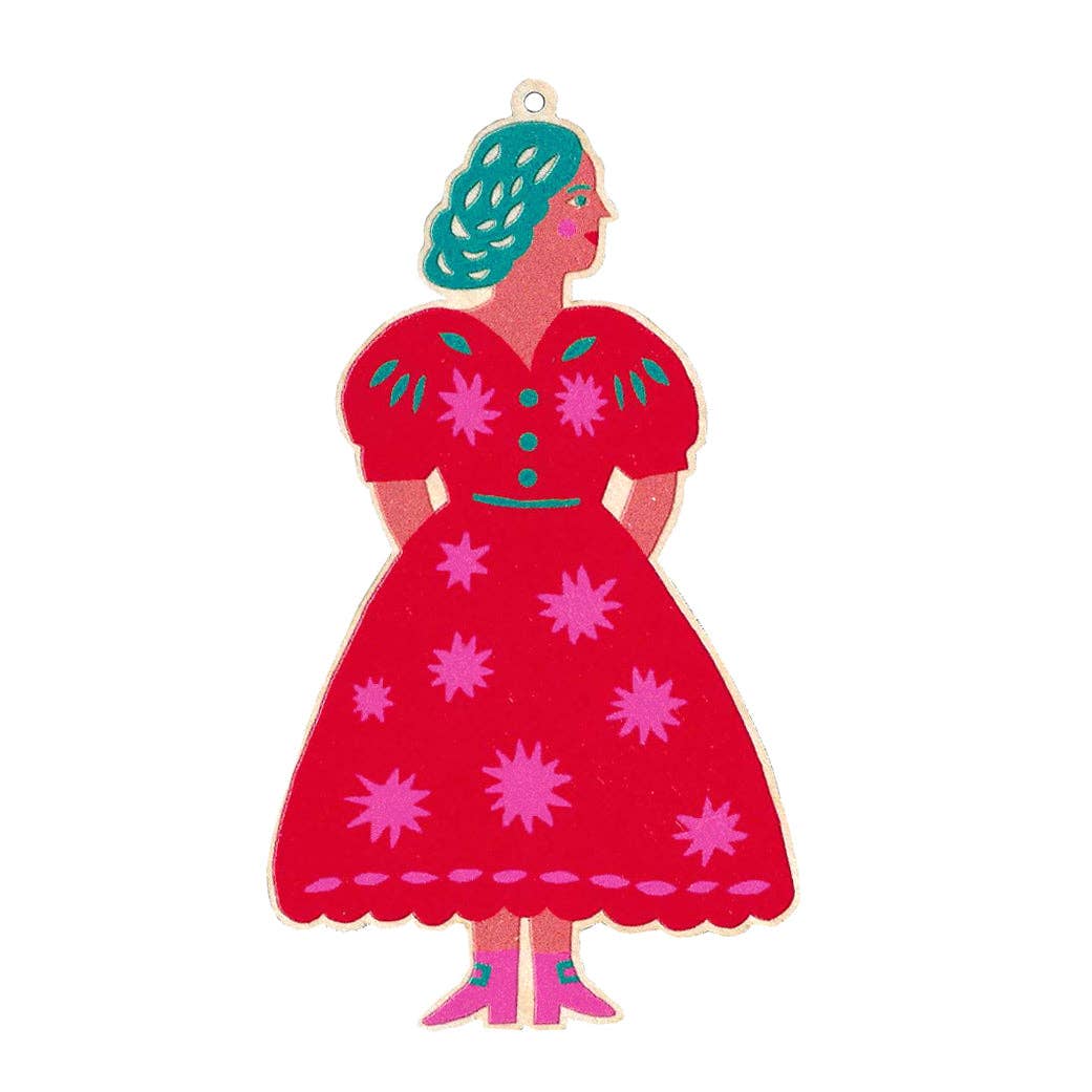 The Printed Peanut Stationery - Bedruckte Holzdekoration „Frau im Kleid“