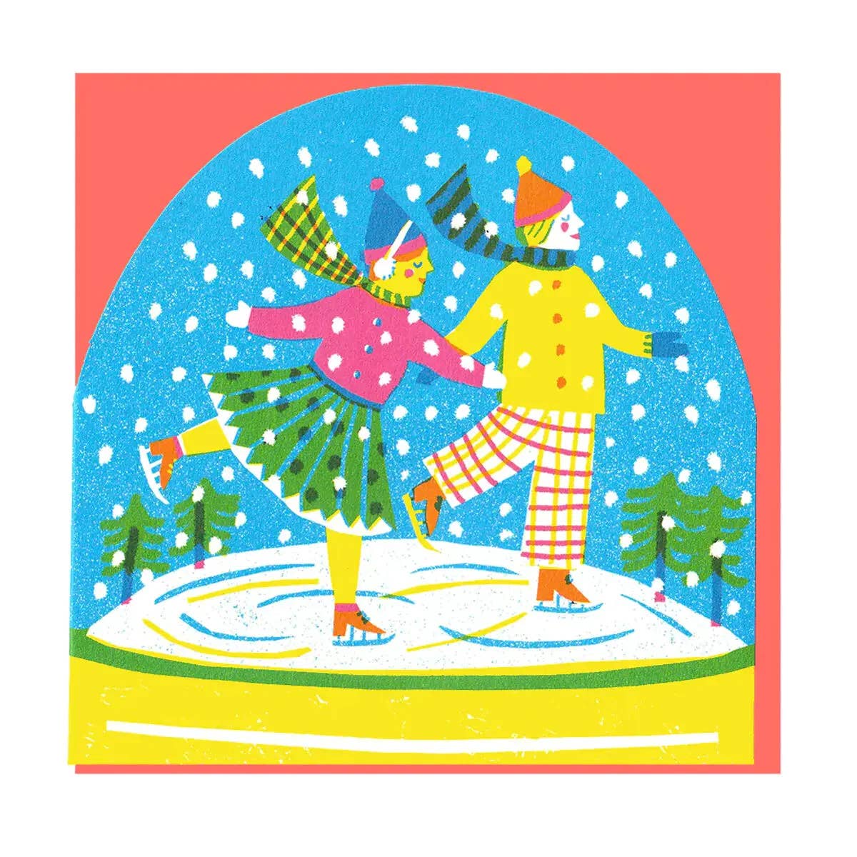 The Printed Peanut Stationery - Große Eisläufer-Karte mit Schneekugeln