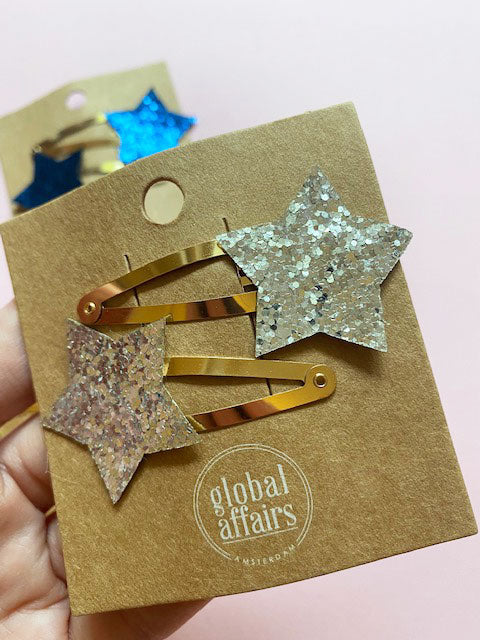 Global Affairs - Haarspange Glitzer Stern - Silber (2er-Set)