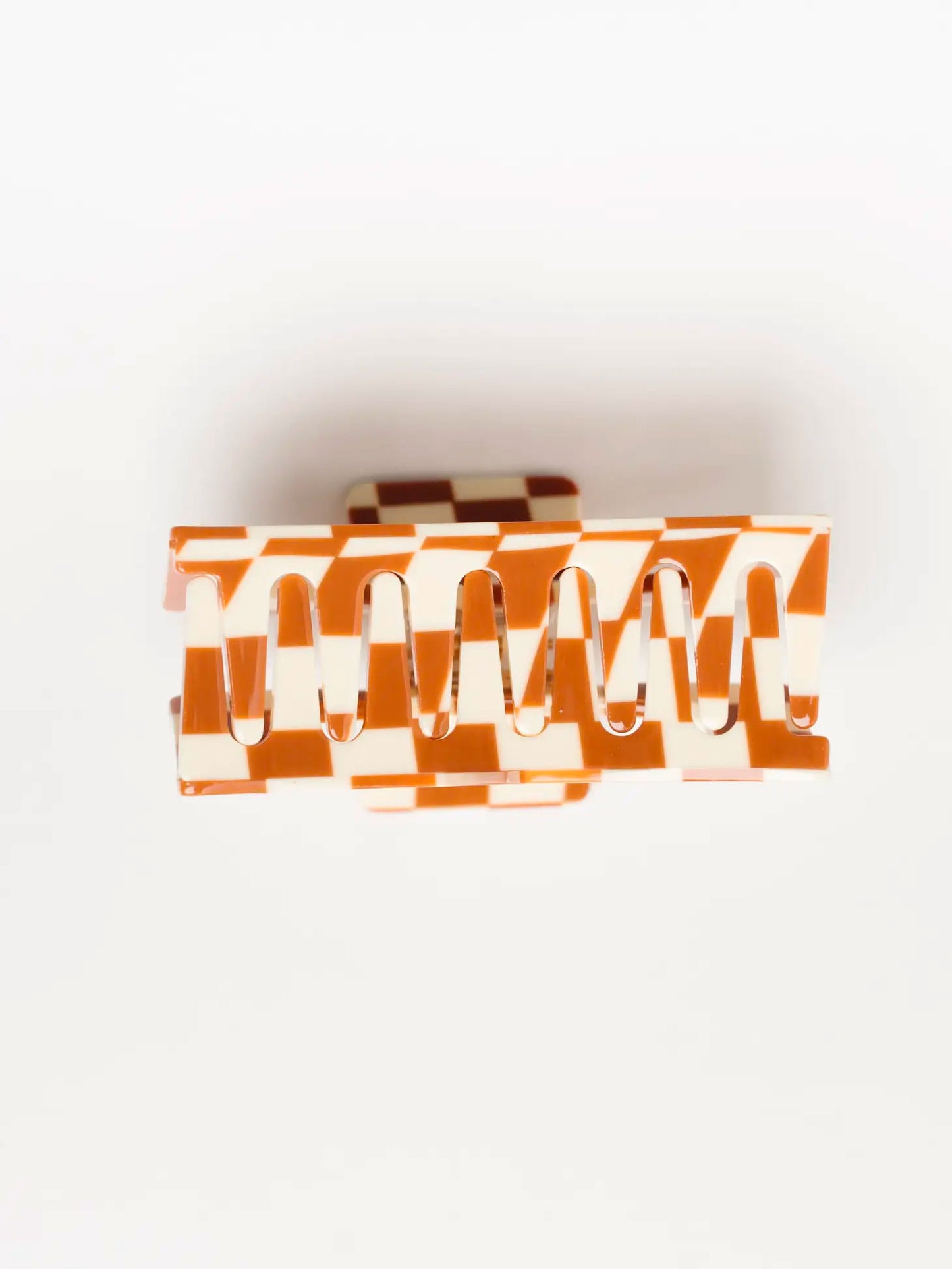 NAT + NOOR – Haarklammer in kariert, braun - 8,8 cm