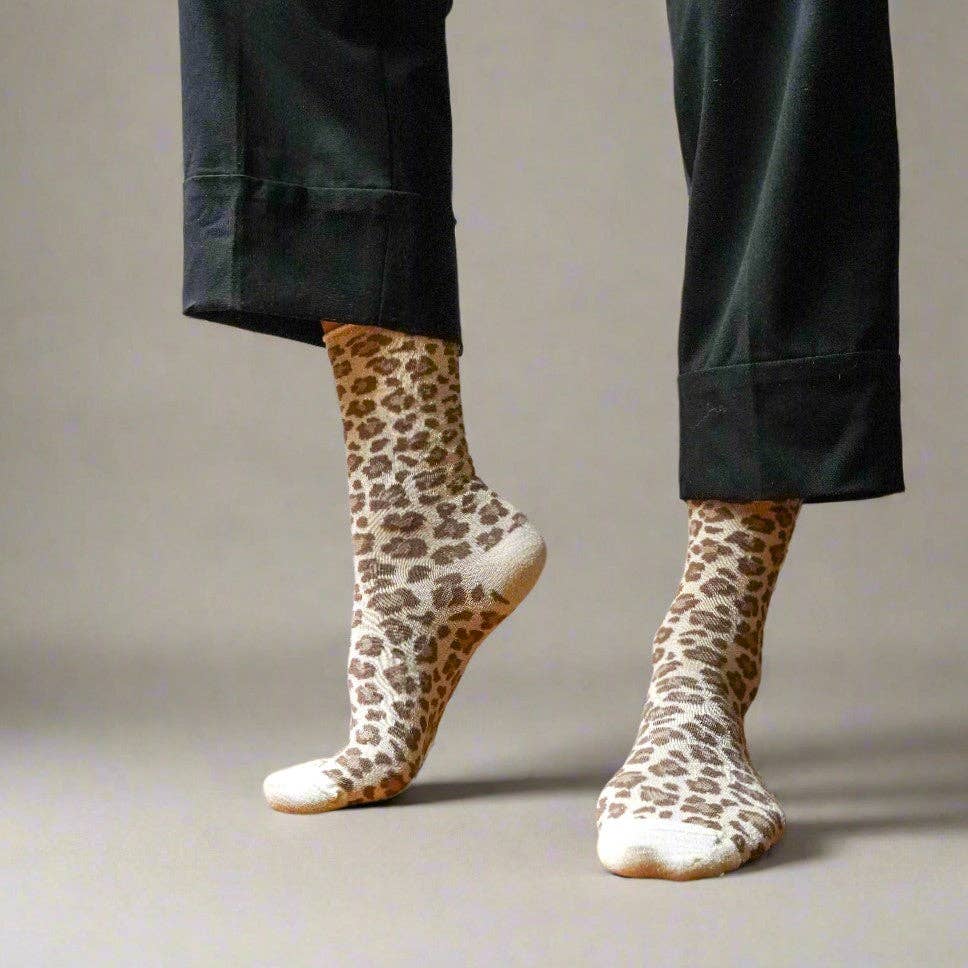 KLUE Glitter-Lurex-Socken aus umweltfreundlichem Lyocell | Leopard beige: 36-40