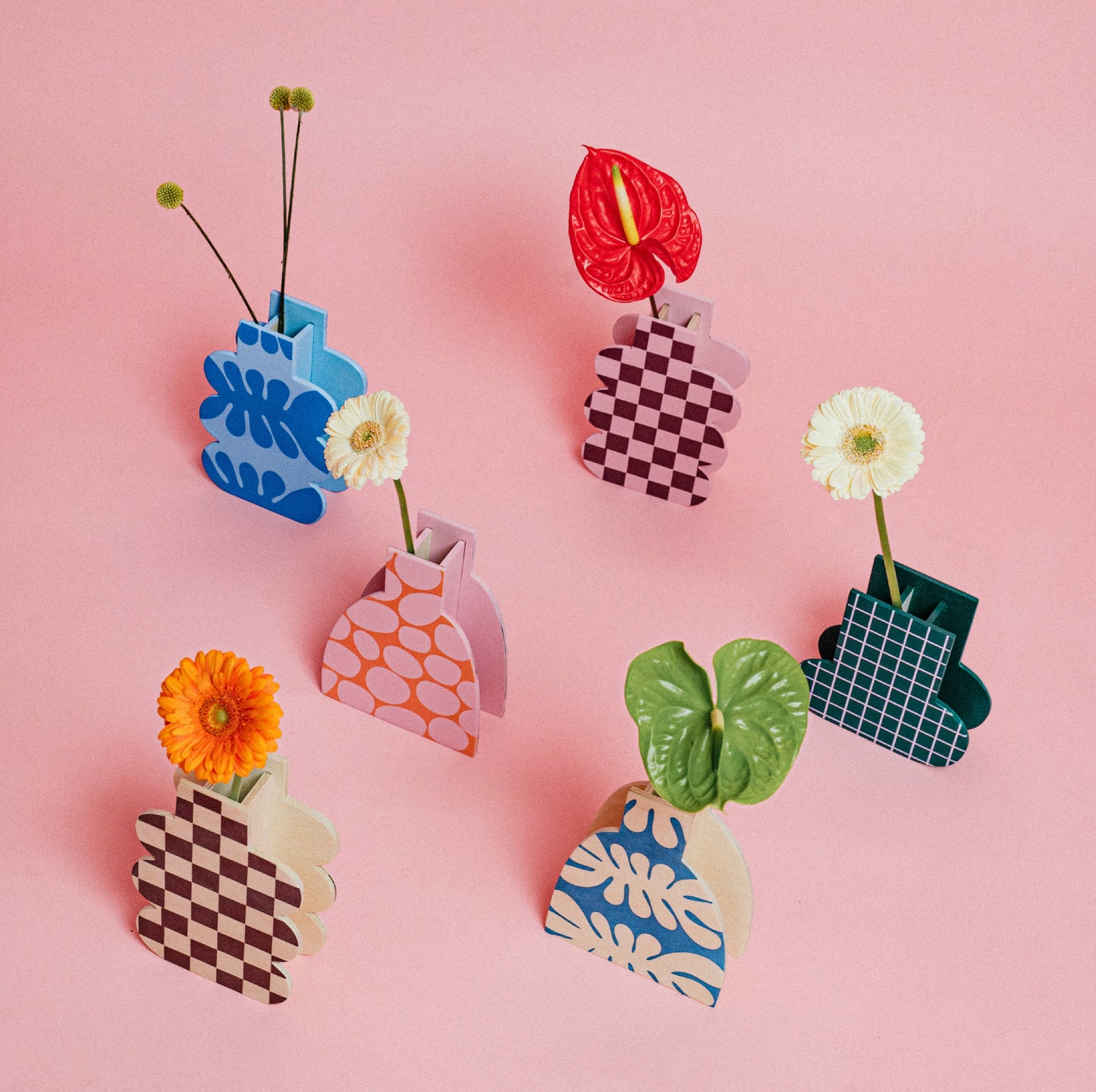 milin - PINK CHECK Holzvase