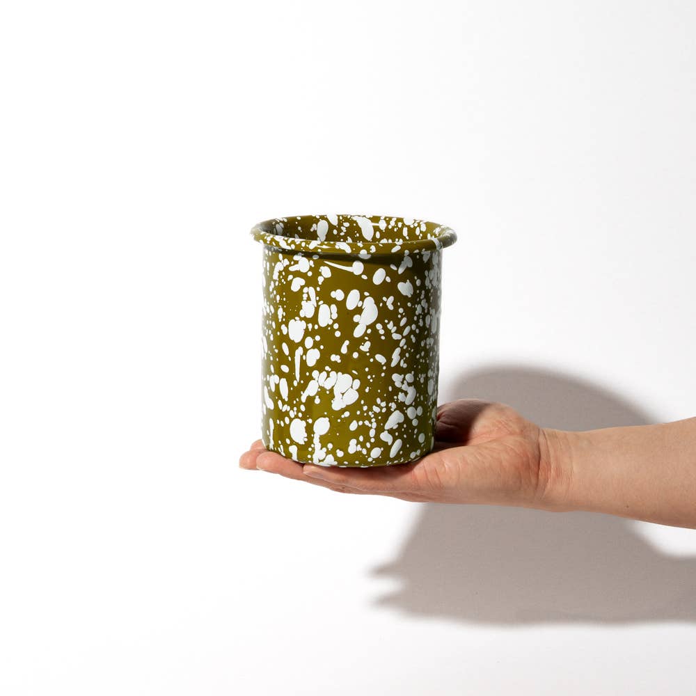 YOD & CO - Splatter Emaille-Utensilienbehälter /Olive and Cream, groß