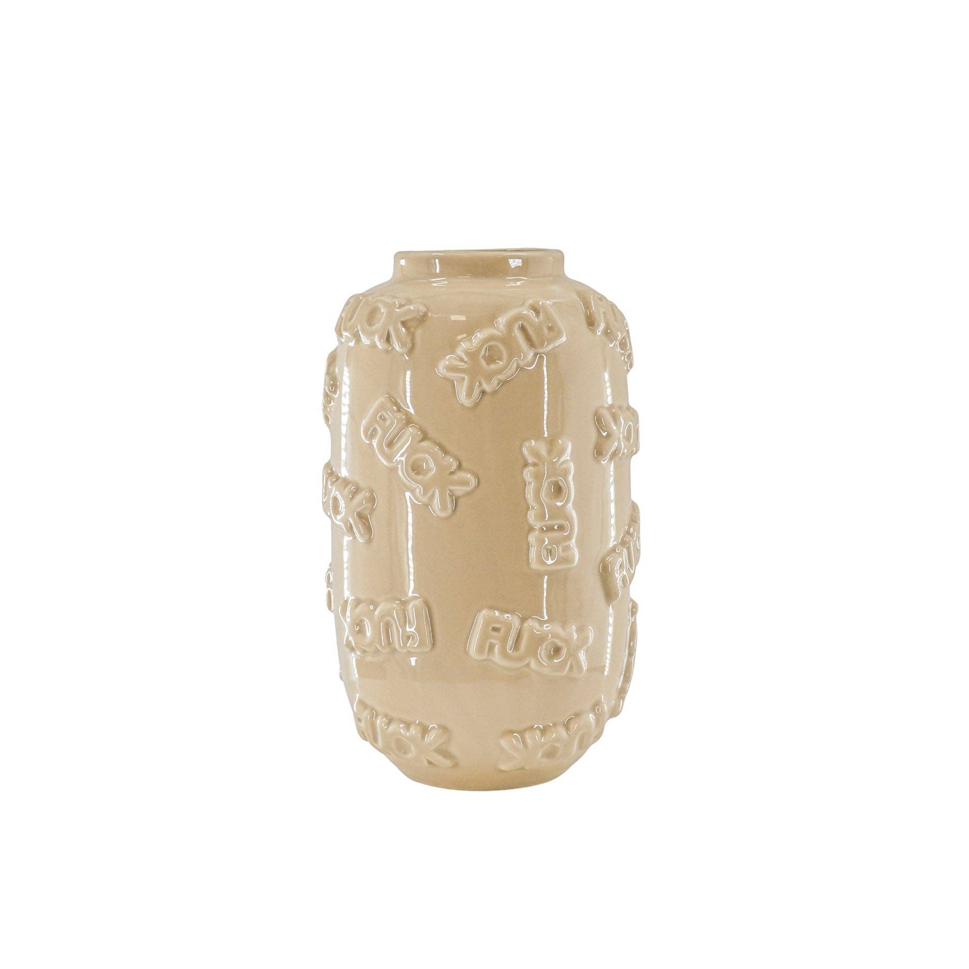 Vase „FUCK“ aus Keramik – Beige