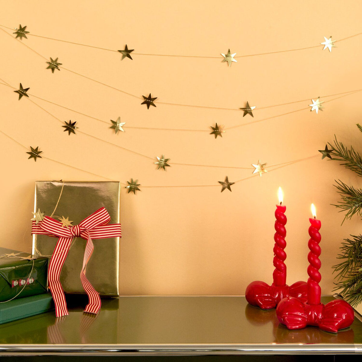 GENÄHTE GIRLANDE ADVENT STERNE GOLD 5M