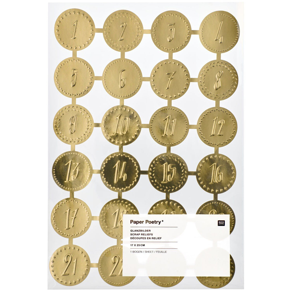 Glanzbilder Adventskalenderzahlen (1 Bogen)