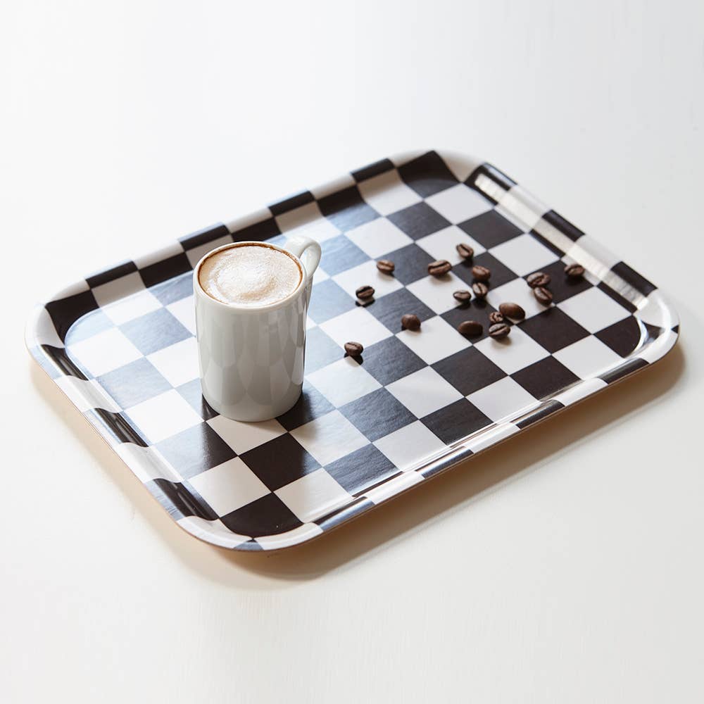 Blu Kat - CHECKER Serviertablett - Espresso/Creme  - 27x20 cm