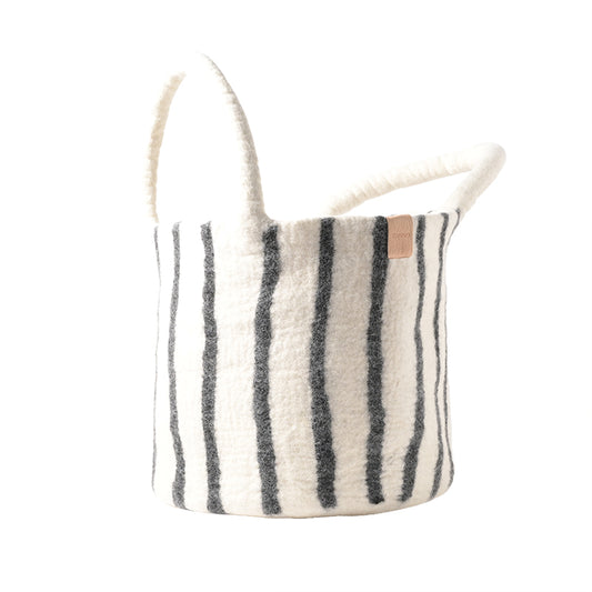 aveva - WOOL BASKET, large, black-stripes