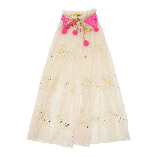 Elanora Kostümumhang – Federweiß mit Goldglitzer und Neonpink