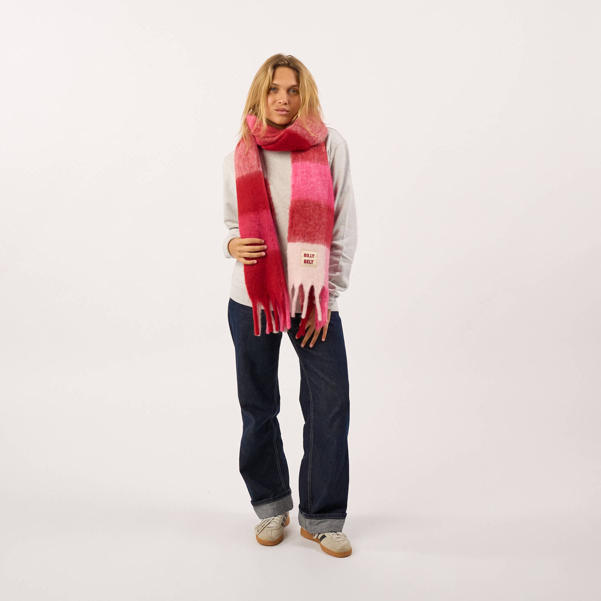 BILLYBELT - Breiter Schal aus Wollmischung - Rosa und Bordeaux