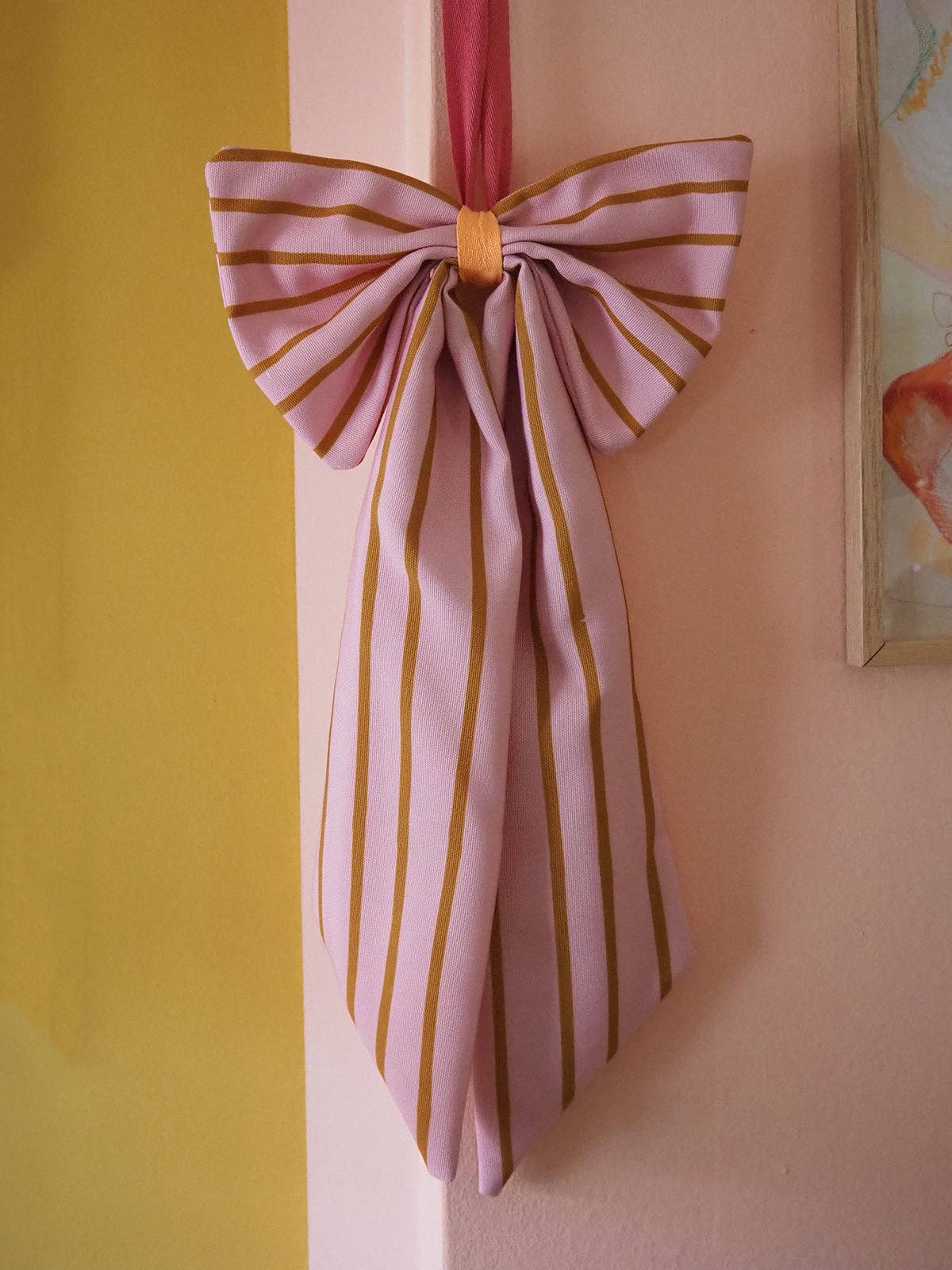 Weihnachtsschmuck Schleife rosé/senf schmal gestreift: Senf