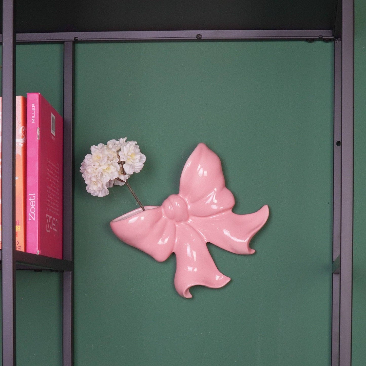 Vase- Wandvase Bogen- Keramik- Rosa- 19x18,5x5,5 cm