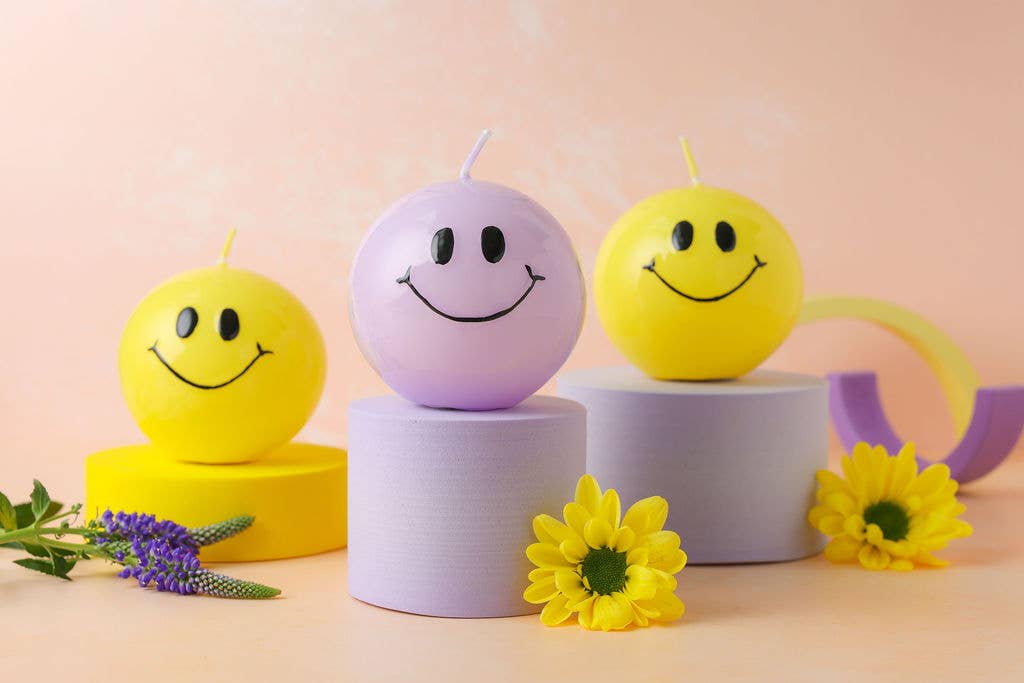 Smiley-Kerze – Lila