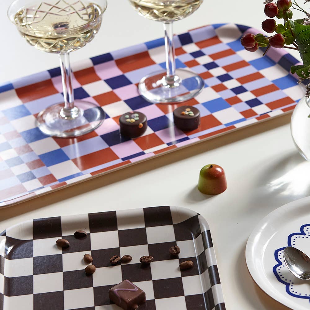 Blu Kat - CHECKER Serviertablett - Espresso/Creme  - 27x20 cm