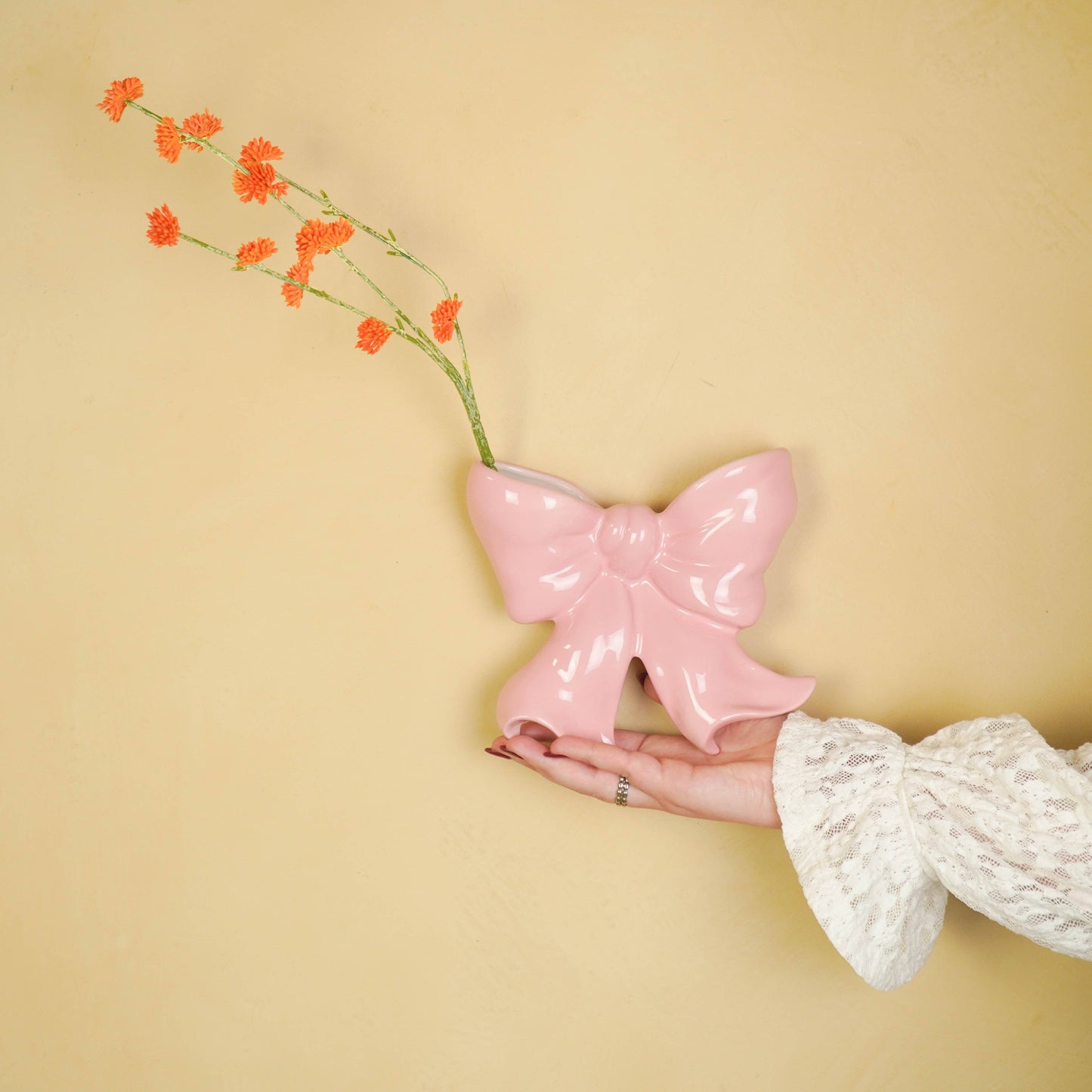 Vase- Wandvase Bogen- Keramik- Rosa- 19x18,5x5,5 cm