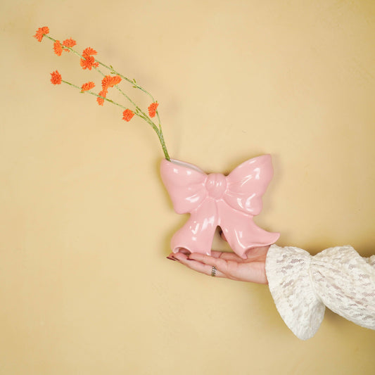 Vase- Wandvase Bogen- Keramik- Rosa- 19x18,5x5,5 cm