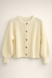 Mohair-Strickjacke mit Knopfleiste: Zitronen-Gelb / Einheitsgröße