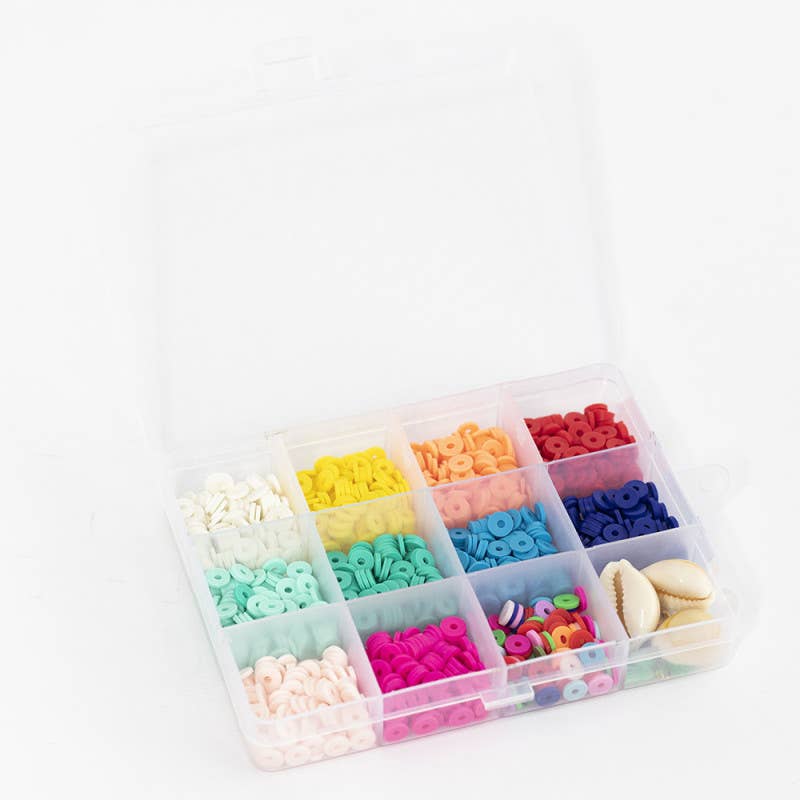 Packung mit 11 Heishi-Perlen in POP-Farben und Zubehör, 6 mm