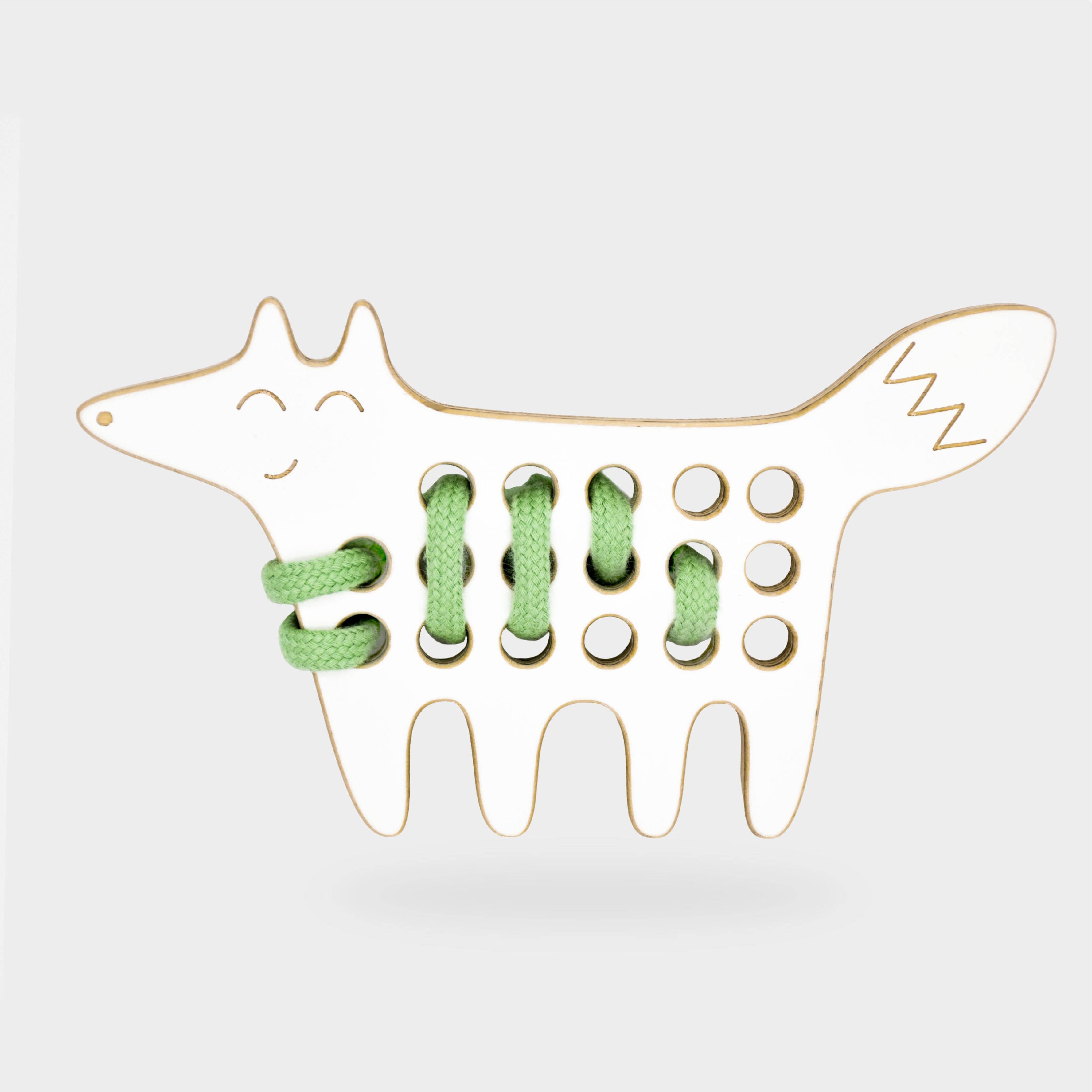 The Fox, kleines hölzernes Schnürspielzeug, Montessori Toy