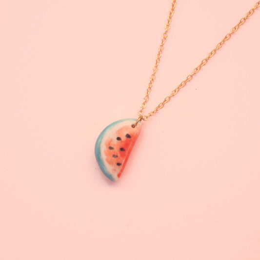 Wassermelonen-Anhänger-Halskette – Handgefertigter Porzellanschmuck
