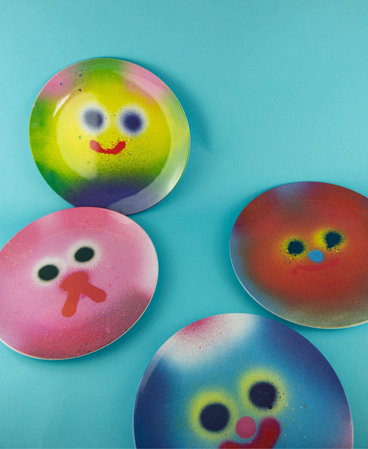 Blauer Melamin-Teller x Jon Burgerman