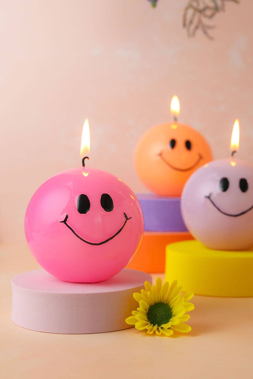 Smiley-Kerze - Hotpink