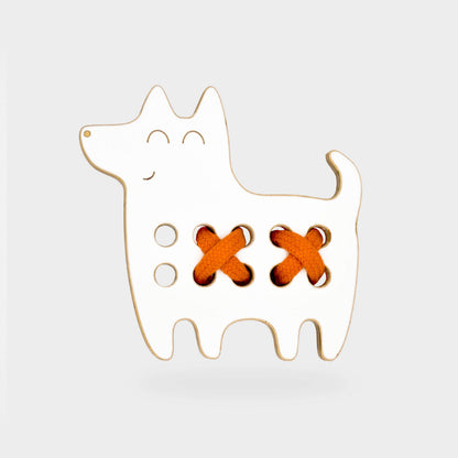 Kleiner Hund, Schnürspielzeug aus Holz, Montessori