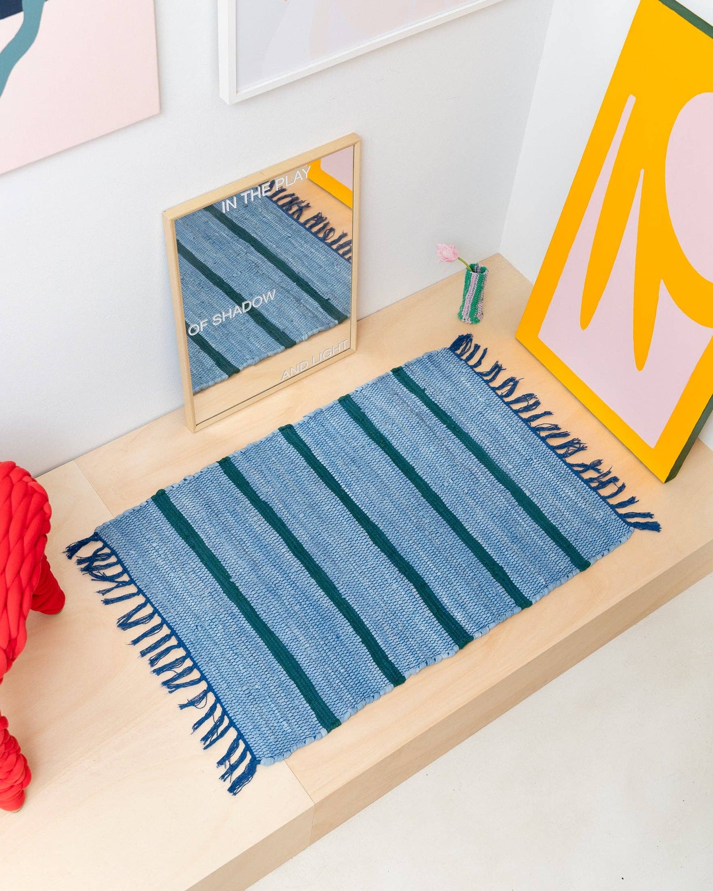 Tarta Gelatina - Upcycled Teppich aus recycelten Textilresten: Blau / Kleine