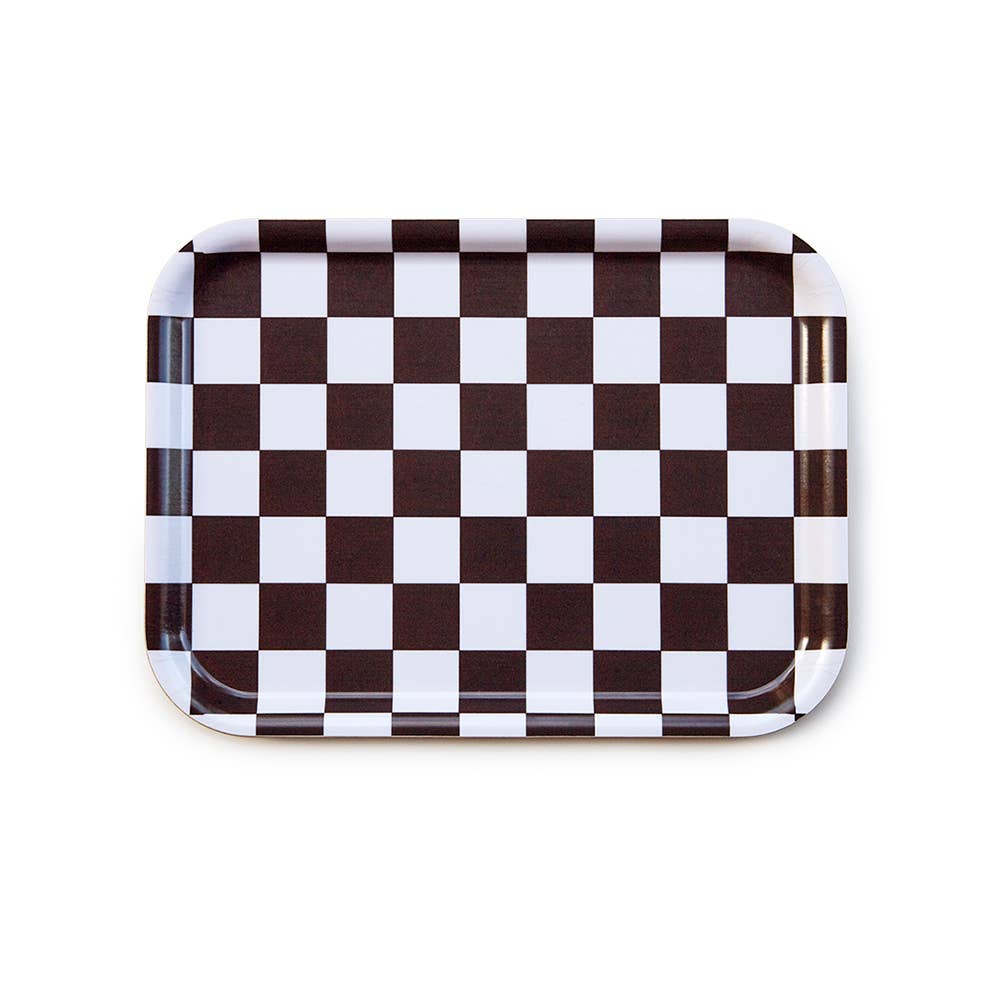 Blu Kat - CHECKER Serviertablett - Espresso/Creme  - 27x20 cm