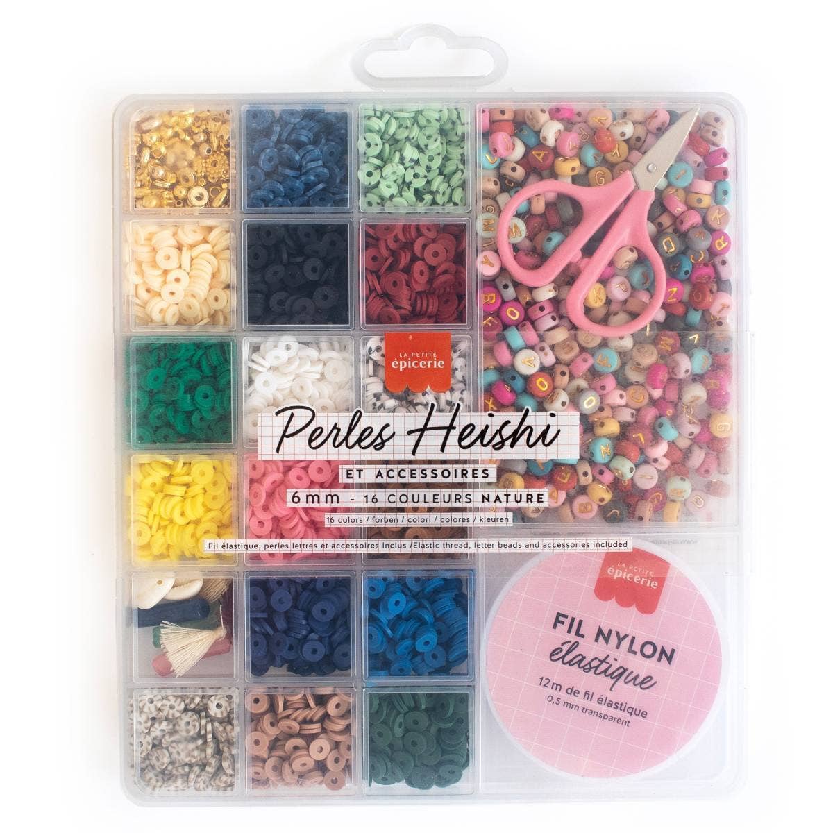 Schachtel mit 6 mm Heishi-Perlen in 16 Farben - Natur