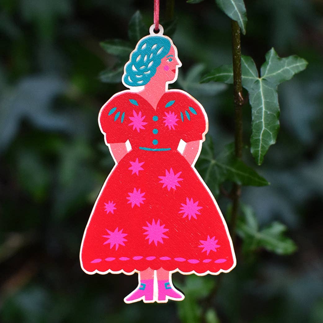 The Printed Peanut Stationery - Bedruckte Holzdekoration „Frau im Kleid“