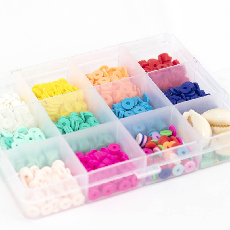 Packung mit 11 Heishi-Perlen in POP-Farben und Zubehör, 6 mm