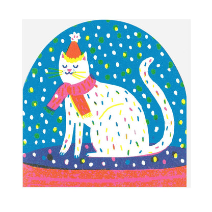 The Printed Peanut Stationery - Große Schneekugel-Karte „Winter Party Cat“