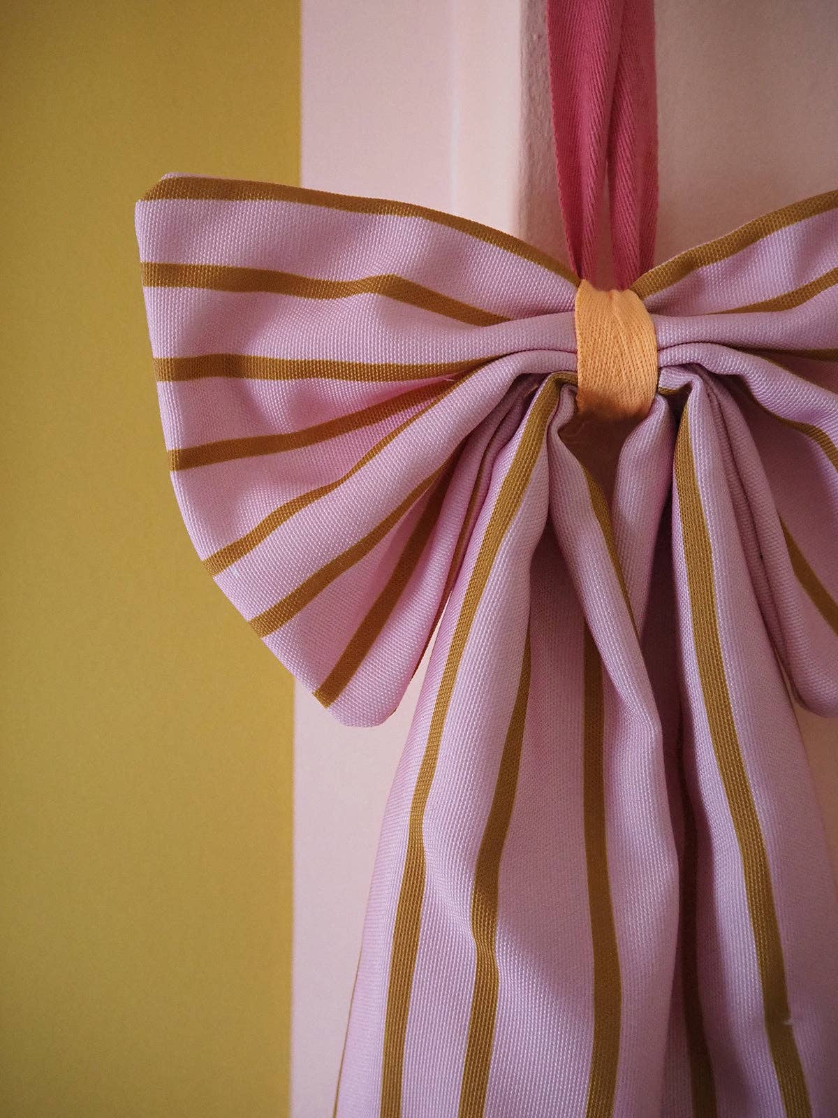 Weihnachtsschmuck Schleife rosé/senf schmal gestreift: Senf