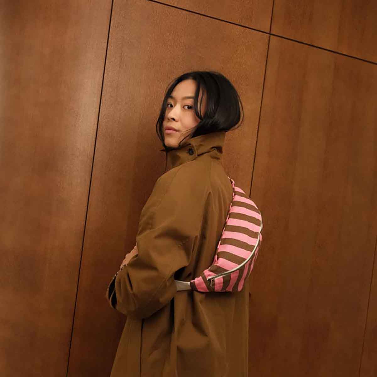Rose in April - Bum Bag STREIFEN FUNKY PINK / OLIVE