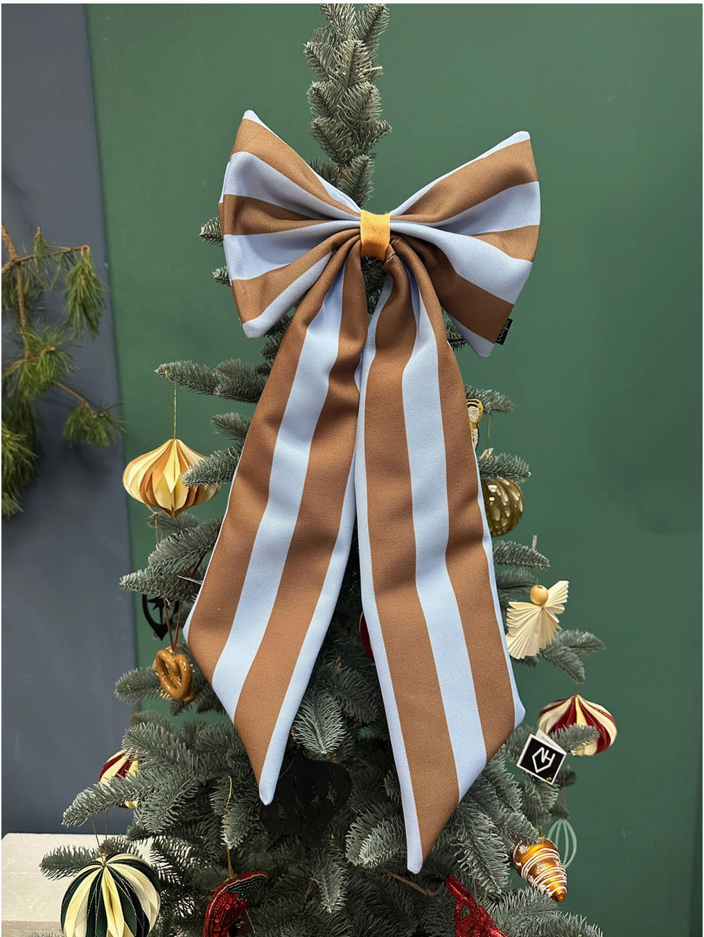  Schleife Streifen zum aufhängen: Blau/Caramel