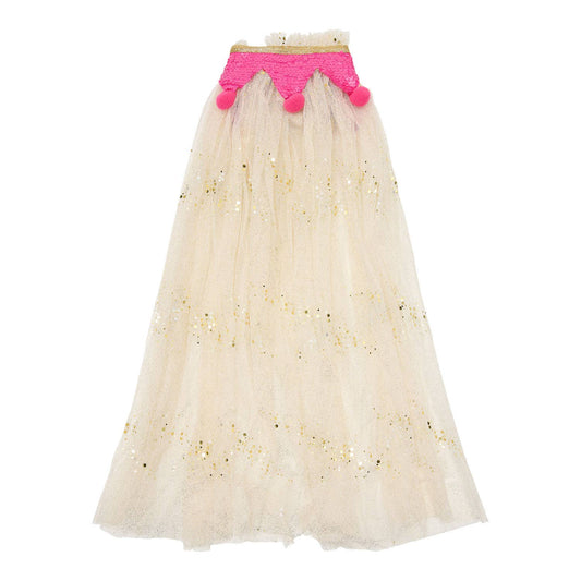 Elanora Kostümumhang – Federweiß mit Goldglitzer und Neonpink