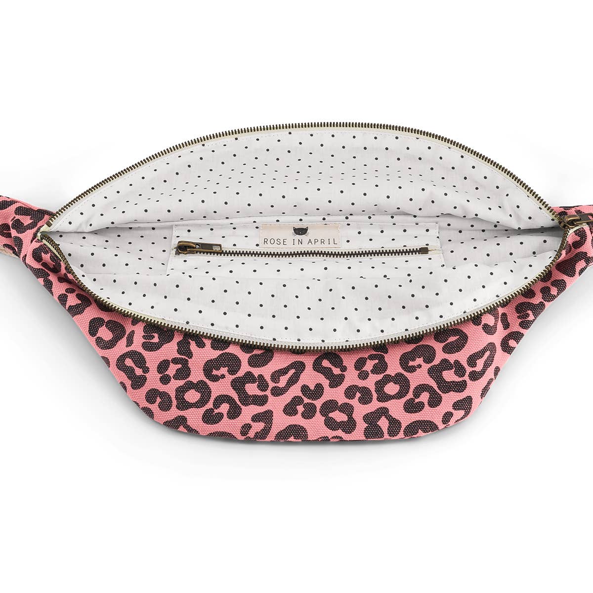 Rose in April - Damen Bauchtasche mit Leopardenmuster: Erdbeere / Grau
