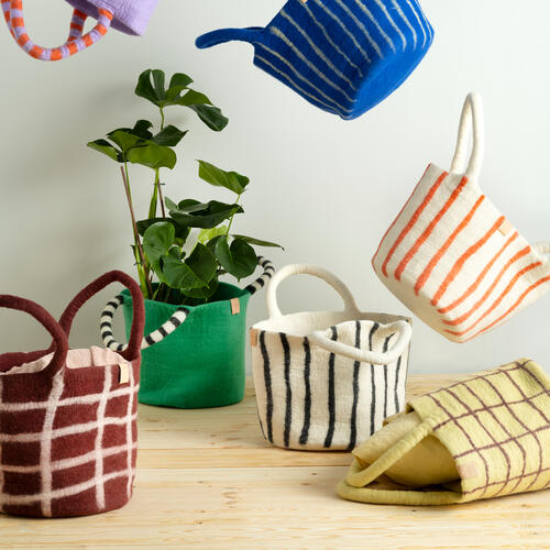 aveva - WOOL BASKET, large, yellow-checked