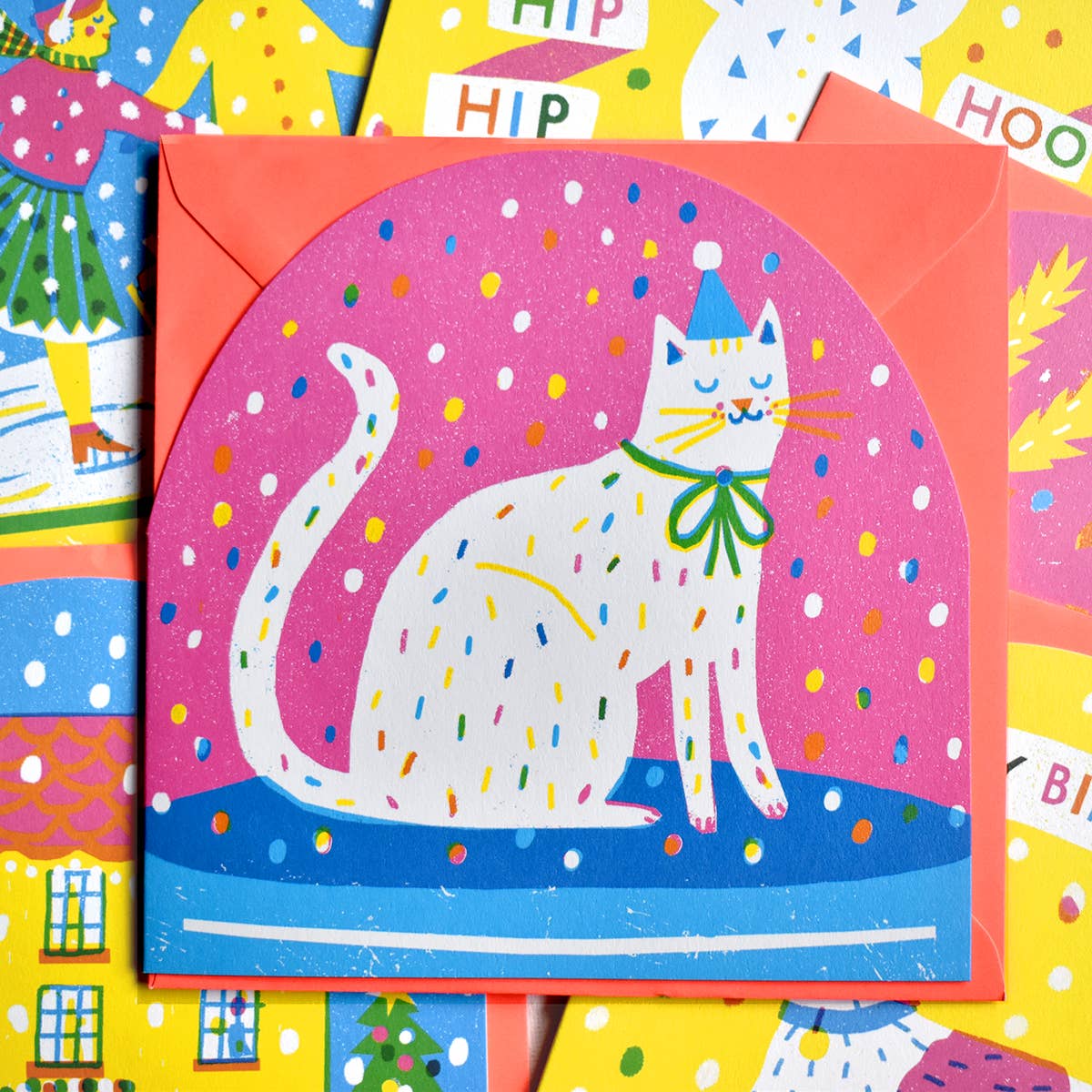 Party-Katzen-Großer Schneekugel-Grußkarte