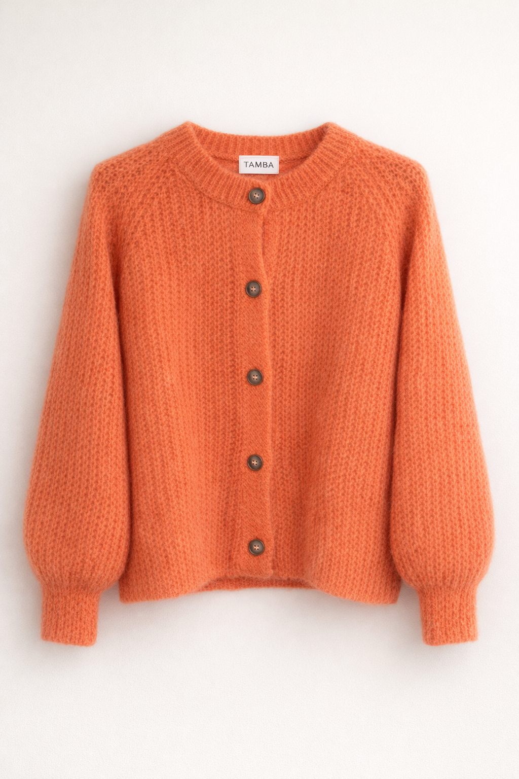 Mohair-Strickjacke mit Knopfleiste: Koralle