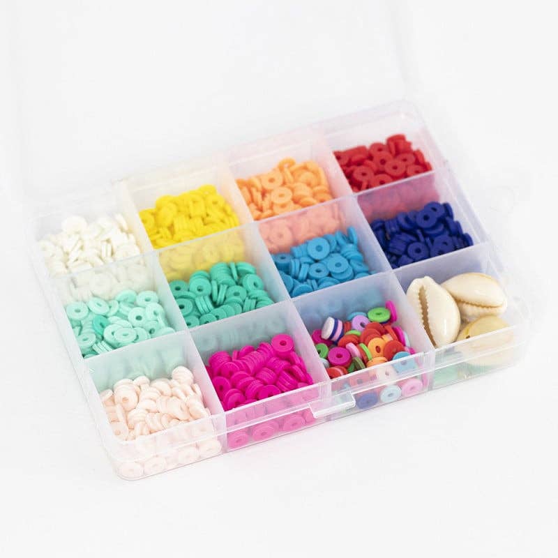 Packung mit 11 Heishi-Perlen in POP-Farben und Zubehör, 6 mm