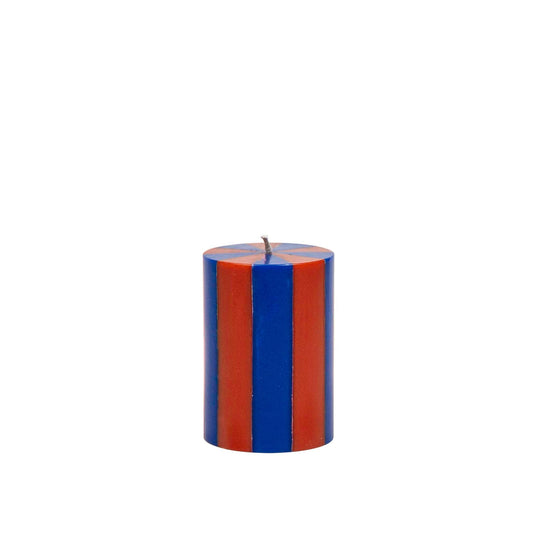 Gestreifte Säulenkerze - Indigo / Terrakotta