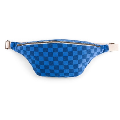 GRIECHISCH-BLAU/MARINEBLAUE KARIERTE GÜRTELTASCHE